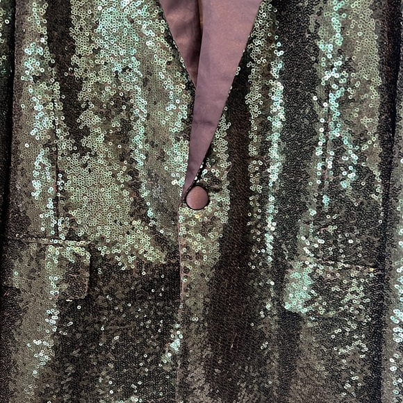 Mage Male Womens Emerald Green Sequin Blazer Jacket NYE Holiday Satin Size Large - Picture 2 of 16